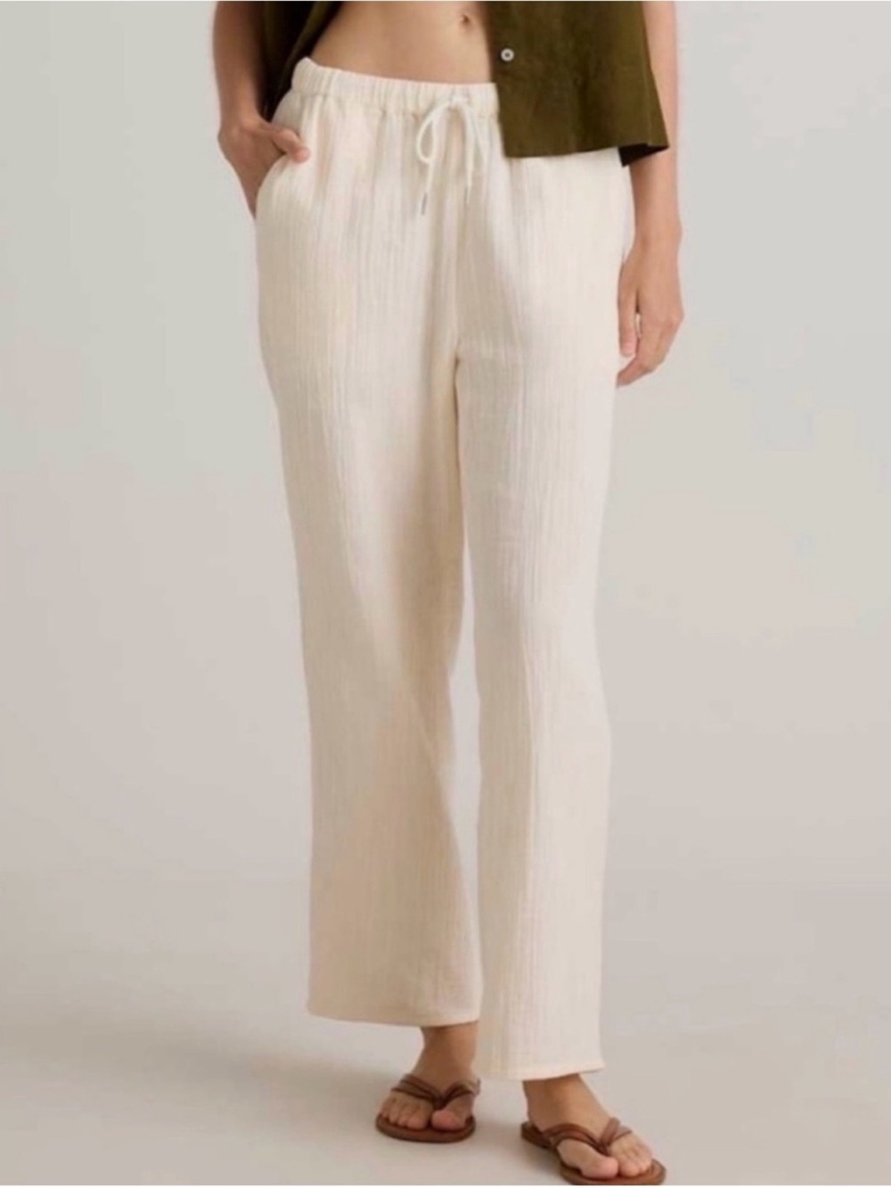 QUINCE Cotton Gauze Pants Drawstring in Cream S